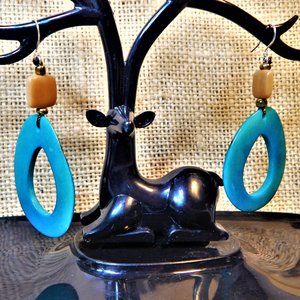 BoHo VTG Tribal Turquoise Bone Hollow Tears Earrings